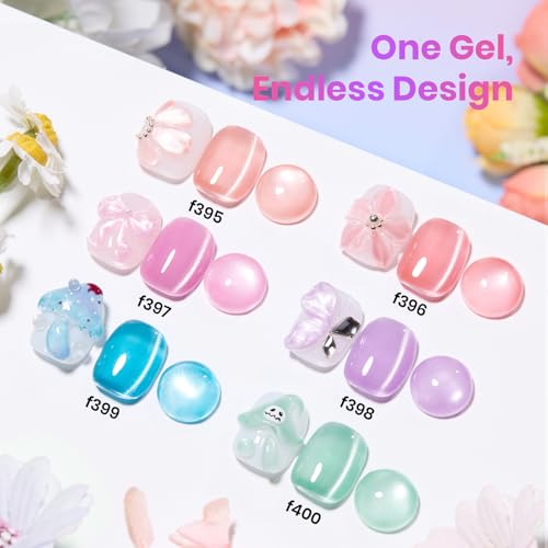 Beetles Fairy Garden Cat Eye Gel Nail Polish Set - 6 Colors 15ML Spring Gel Polish Kit Glitter Pink Purple Blue Orange Red Green Magnetic Effect Soak Off UV Nail Art DIY Manicure Gift for Women