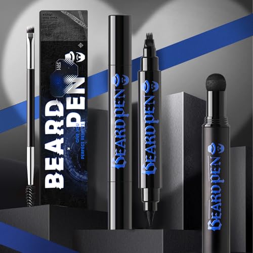 Noerrors Beard Pencil Kit Beard Filler Pen Dual End 4 Tips Beard Pen and Brush Set Hairline Moustache Eyebrows Beard Filling Shaping Styling Makeup Tools Waterproof Longlasting For Men #Black