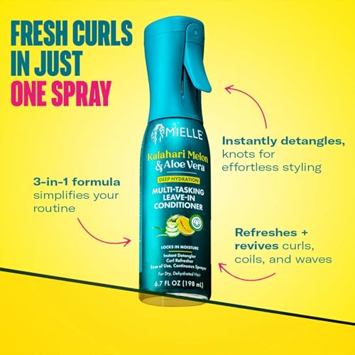 Mielle Organics Kalahari Melon & Aloe Vera Leave-In Conditioner Spray - 3-in-1 Detangler & Curl Refresher, 6.7 oz