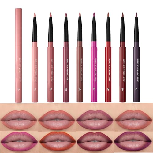 8-Piece Gel Lip Liner Set - Matte, Waterproof, 24HR Wear