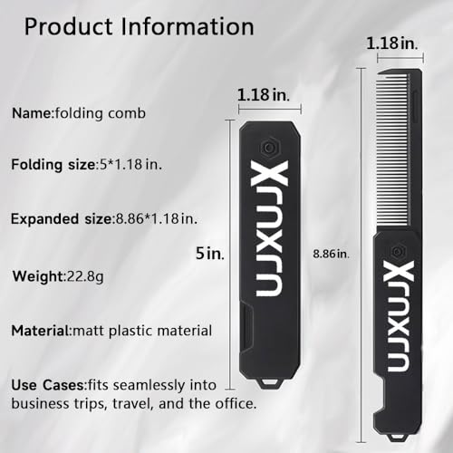 Foldable & Portable Pocket Comb for Travel, Fine Tooth Hair Beard Mustache Comb - Compact All-Purpose Grooming Tool