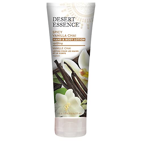 Desert Essence Spicy Vanilla Chai Hand & Body Lotion, Uplifting, Smoothes & Softens Skin, No Greasy Residue, Aloe Vera, Shea Butter, Vitamin E, 8 Fl Oz