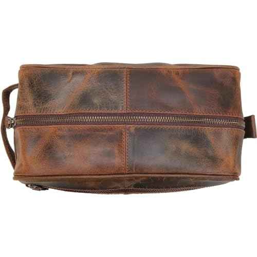 jaald Men's Genuine Brown Leather Toiletry Bag Shaving Bags And Grooming For Travel Groomsmen Gift Men Women Hanging Zippered Makeup Bathroom Cosmetic Pouch Case Make Up kit