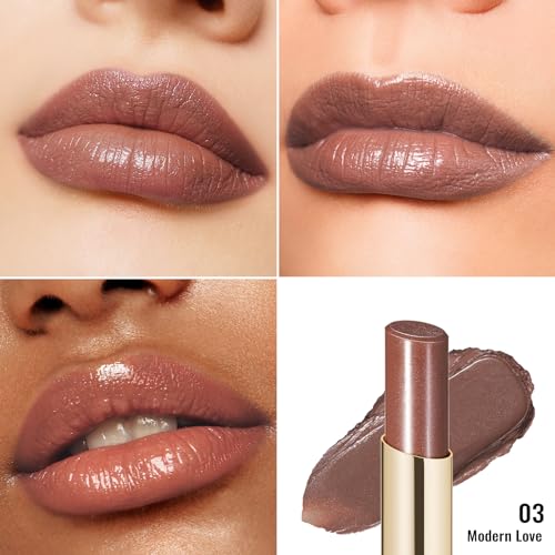 Oulac Moisturizing Shine Brown Red Lipstick for Women - 2 in 1 Glossy Brown Tinted Lip Balm, Hydrating Winter Lipstick for Dry Lips,Shine Juicy Finish Vegan 2.2g/0.07oz (03) | Moisturizing, Tinted Lip Balm