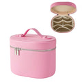 Pink Aesthetic Makeup Bag, Travel Makeup Vanity Case with Divider and Handle, Waterproof PU Leather Cosmetic Organizer Bag, Portable Toiletry Bag for Women(02Pink)