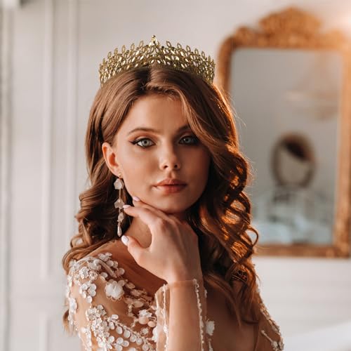 LIMELIA Women's Tiara, Crown for Henna Wedding Party | Glitter Hair Accessories for Bridal Birthday Pageant Prom Halloween Costume Christmas Party, Princess Crowns | Leaf Pattern - Honey