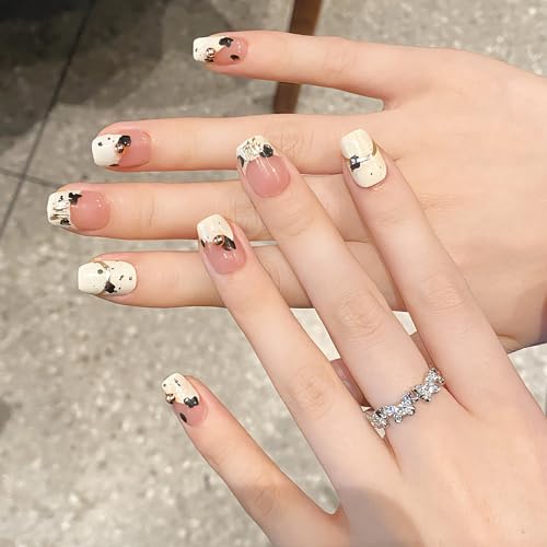 Press On Nails, Wedding False Nails,Reusable Nail Stickers, Artificial Glossy Fake Nails, Press on Fake Nails for Women/Girls(X-SMALL, Icy Eggshell)