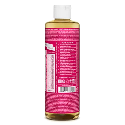 Dr. Bronner's - Pure-Castile Liquid Soap (Rose, 16 ounce, 2-Pack) - Made with Organic Oils, 18-in-1 Uses: Face, Body, Hair, Laundry, Pets and Dishes, Concentrated, Vegan, Non-GMO