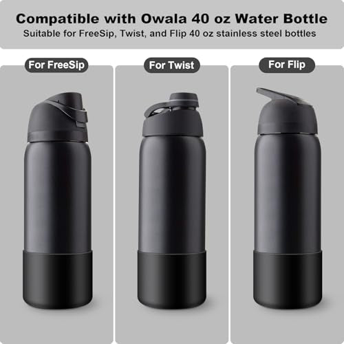 Alwenid 2PCS Silicone Water Bottle Boot for Owala 40 Oz, Anti-Slip Protective Sleeve Bottom Bumper Protector for FreeSip, Twist, and Flip Stainless Steel Water Bottles (Black)