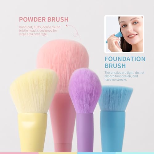 Docolor Makeup Brushes 17 Pcs Colourful Makeup Brush Set Premium Synthetic Kabuki Foundation Blending Face Powder Blush Concealers Eyeshadow Rainbow Makeup Brush Travel Friendly Valentine's Day Gift