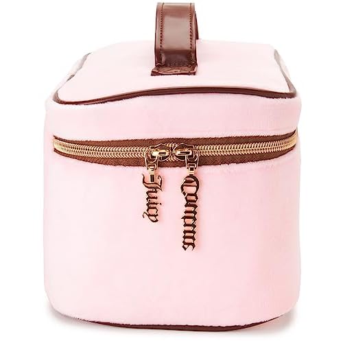 Juicy Couture Pink Makeup Bag Cosmetics Organizer Travel Essentials Train Case Gold Terroir Dog Rhinestone Crown Velour