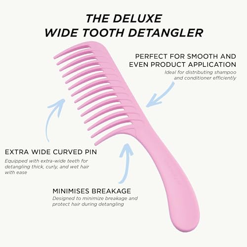 Denman D28 Wide Tooth Detangling Comb - Curved Pin For Detangling, Curl Defining, Smoothing - Wet Comb For All Hair Types, Women and Men
