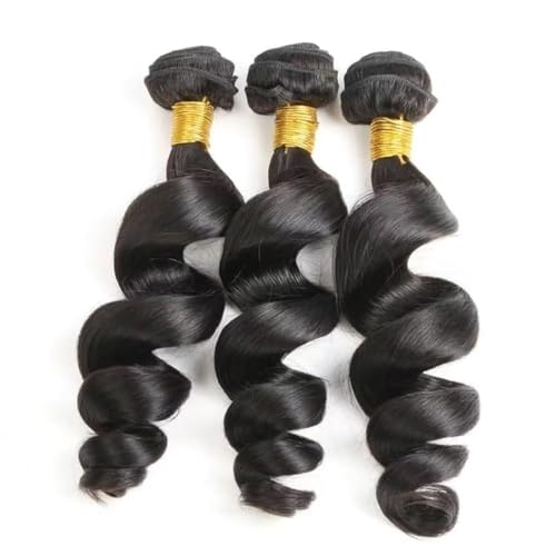 FuivJuix #1B Loose Deep Wave Human Hair Bundles - 3 Pack 30/32/34 Inch, Unprocessed Brazilian Virgin Hair, Natural Black