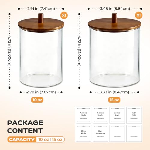 Glass Q-Tip Holder with Acacia Lid, 2-Pack (10oz & 15oz)