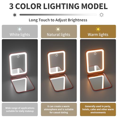 Kintion 1X/3X LED Compact Pocket Mirror - Wine Red with Lighting