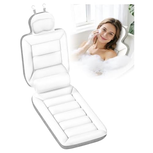 Full Body Bath Pillow for Bathtub, Thick Luxury Bathtub Cushion with Movable Lumbar Support and Laundry Bag, Bathtub Pillows for Head, Neck and Back Support, Bathtub Accessories for Women Spa Gift