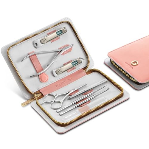 MR.GREEN Fashion Imprint Manicure Sets Professional Nail Clipper Set Personal Care Tool Kits Nial Cutter Gift With Leather Case (Pink(8Pcs Set))
