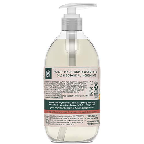 Seventh Generation Liquid Hand Soap, Mandarin Orange & Grapefruit, Gentle Plant-Based Formula, 12 Fl Oz