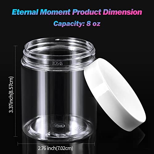 Eternal Moment 36 Pack 8 OZ Clear Plastic Jars with White Screw Lids