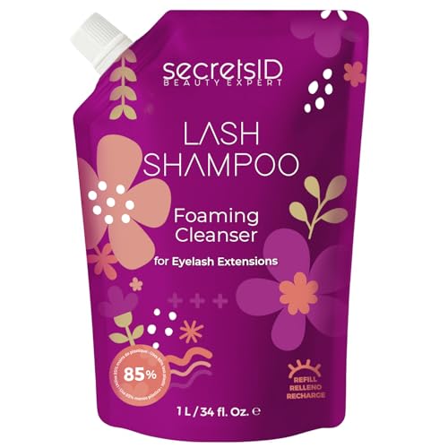 Professional Lash Shampoo for Extensions - 1 Litre Eco-Refill Bulk - Salon-Grade Eyelash Cleanser, Oil-Free, Fragrance-Free, Made in America ? Lash Wash Concentrate