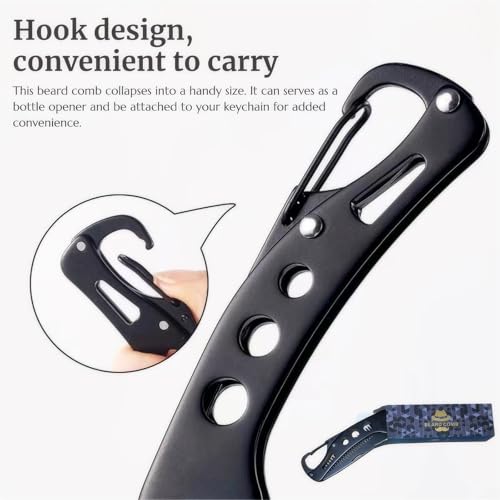 Stainless Steel Folding Beard Comb, Portable Mustache Comb, Beard Grooming Kit - Black