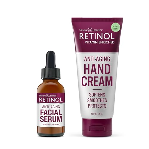 Retinol Anti-Wrinkle Facial Serum ? Vitamin-Enriched, Smoothes Fine Lines & Wrinkles + Retinol Anti-Aging Hand Cream - Conditions & Protects Skin, Nails & Cuticles