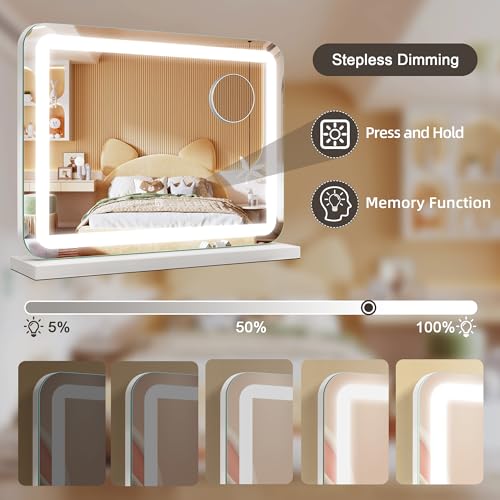 STARLEAD 19" x 14" Makeup Mirror with Lights and 10X Magnification, 3-Color Dimmable LED Lighting & Touch Control, USB Charging Port for Travel/Dressing Room