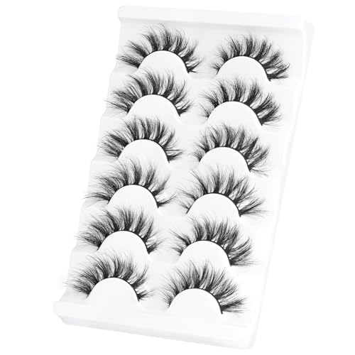 Natural Lashes Wispy Eyelashes Cat Eye False Eyelashes Strip 3D Fake Eyelashes 17MM Fluffy Faux Mink Lashes 6 Pairs