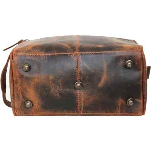 jaald Men's Genuine Brown Leather Toiletry Bag Shaving Bags And Grooming For Travel Groomsmen Gift Men Women Hanging Zippered Makeup Bathroom Cosmetic Pouch Case Make Up kit