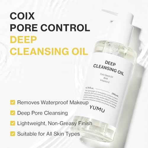 YUMU Coix Seed Deep Pore Cleansing Oil, Vitamin E, BHA, Double Cleansing, Waterproof Makeup Remover, Gentle Oil Cleanser, Blackhead Remover, No Oily Residue, Korean Skin Care (200ml/6.76 fl.oz.)