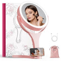 Hasipu Portable Travel Makeup Mirror with Lights ? 360¡Æ Rotating with 1X/10X Magnifying, Rechargeable Tabletop Handhold Hanging 3 in 1 Mirror (Pink)