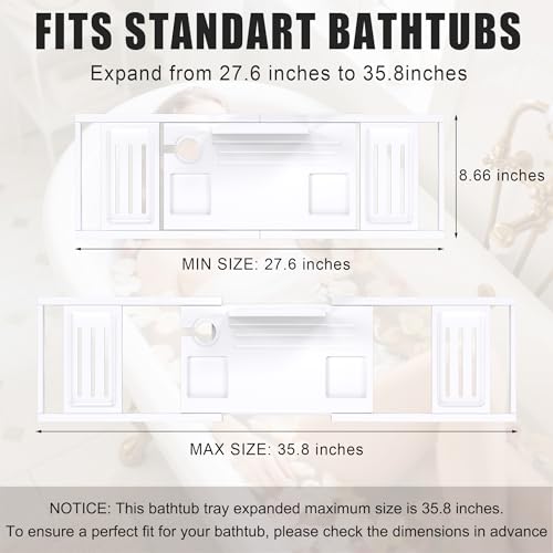Bamboo Expandable Bath Tray Caddy for Bathtub