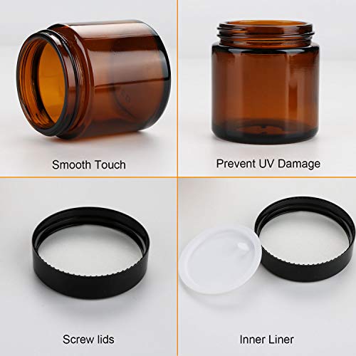 Encheng 25Pack of 4 oz Amber Round Glass Jars, with Inner Liners and black Lids,Empty Cosmetic Containers,Cream jars