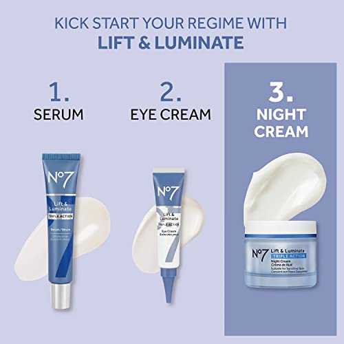 No7 Lift & Luminate Triple Action Night Cream - Anti Wrinkle, Collagen Peptide Brightening Cream - Skin Firming Hyaluronic Acid & Hibiscus + Hyperpigmentation Vitamin C Face Cream (50ml)