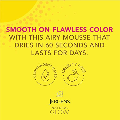 Jergens Natural Glow Instant Sun Body Mousse, Self Tanner for Light Bronze Tan, Sunless Tanning Body Bronzer for Natural Looking Color Instantly, 6 Oz
