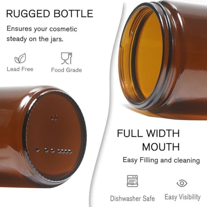 8oz Amber Glass Jars with Lids (2-Pack) - Cosmetic Storage