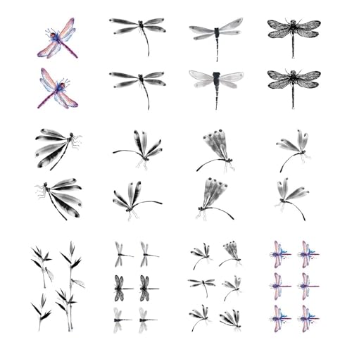 Dragonfly Temporary Tattoo Sticker Waterproof Insects Adult Men Women Hand Arm Shoulders Body Art 10.5X6cm Set of 12 (SF269)