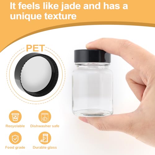 20 Pack 2 oz Glass Shot Bottles Wide Mouth Wellness Shot Glass Bottles with Black Lids & Labels and Pen for Juice,Ginger,Leakproof Travel Wide Mouth Mini Clear Jars Dishwasher Safe (20)