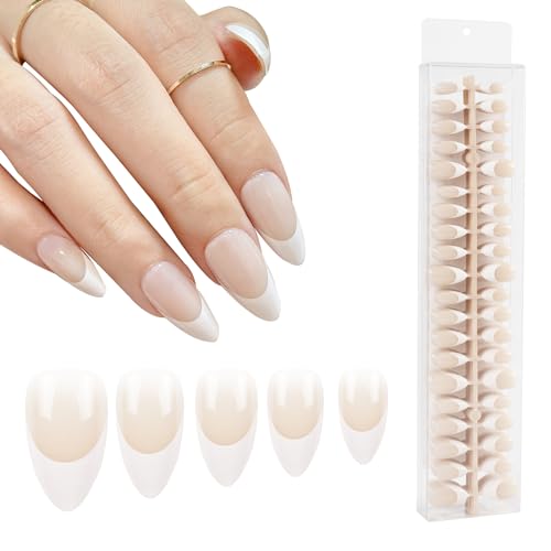 GloBlingle Classic French Gel Nail Tips - 400Pcs French Tip Press on Nails Medium Almond Fake Nails 5 in 1 Acrylic UV Gel Tips Building Gel Top Coat Cover Jelly Gel Tips Nail Extension DIY XS/S/M/L