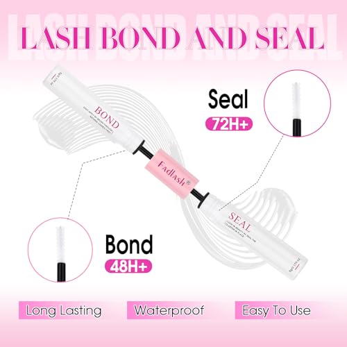 FADLASH Lash Extension Kit 40D Lash Clusters C Curl Lash Cluster Kit DIY Eyelash Extension Kit with Lash Bond and Seal Lash Tweezer 3D Fluffy Cluster Lashes (Kit, 40D-0.07C-Mix8-20)