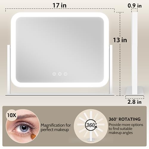 ROLOVE Lighted Makeup Mirror 17x13 10X Magnification Touch Control