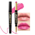 2-in-1 Hot Pink Lipstick & Lip Liner Duo - Moisturizing Glossy