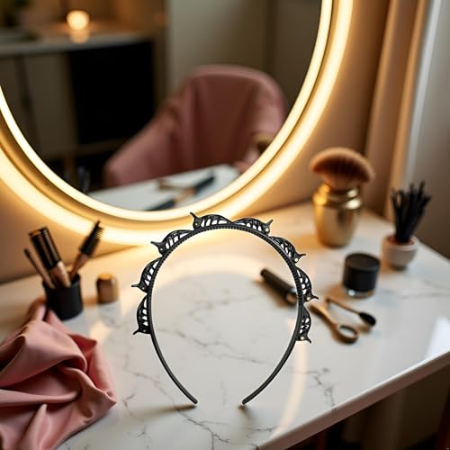 2 Pack Double Bangs Hairpin Headbands with Clips - Black