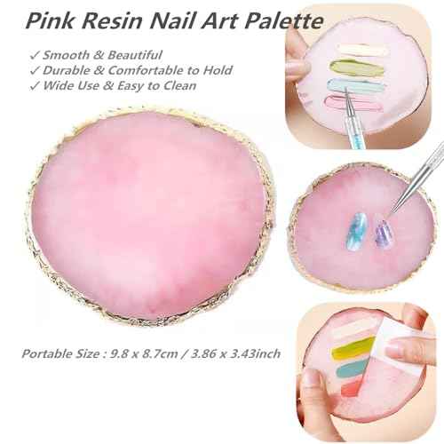 Resin Nail Art Palette with 5 Pcs Nail Art Brushes, Nail Polish Mixing Palette Double-Ended Dotting Pen Nail Art Liner Brush for Nail Art