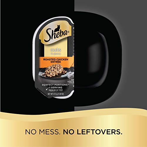 SHEBA PERFECT PORTIONS Cuts in Gravy Wet Cat Food Trays (12 Count, 24 Servings), Roasted Chicken Entrée, Easy Peel Twin-Pack Trays