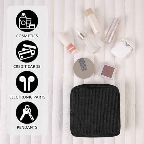 MAGEFY Small Makeup Bag for Purse Mini Cosmetics Bag Corduroy Cute Cosmetic Pouch for Women with Slip-in Pockets