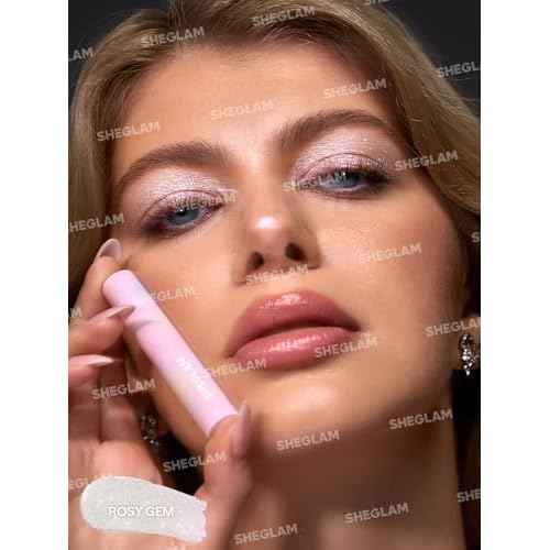 SHEGLAM Crystal Jelly Glaze Stick Eye Shadow Stick Eyeliner Brightener Pencil Crayon with Brush Easy to Blend Long Lasting Shimmer Eyeshadow-Rosy Gem
