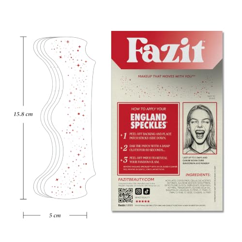 Fazit England Soccer Glitter Makeup Patches - Waterproof Face Stickers (6 Pack)