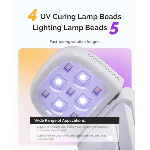 MelodySusie Foldable Cordless UV Nail Lamp with Stand,P-Art09F Rechargeable UV LED Light Featuring Touch Panel & 2-in-1 Lighting Curing Flash Cures All Soft Gels Especially Half-Cured, Base & Top Coat