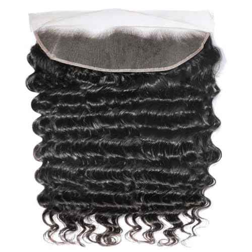 Deep Wave Frontal 13 x 4 HD Transparent Lace Frontals With Bangs Baby Hair 100% Remy Human Hair 150% Density Natural Color (13x4 Lace Frontal- Deep Wave, 20 Inch)